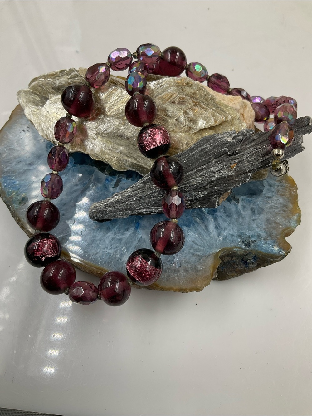 16”Deep Purple Round Amethyst Beaded Necklace Gemstones, Faceted Aurora Borealis - Picture 6 of 7